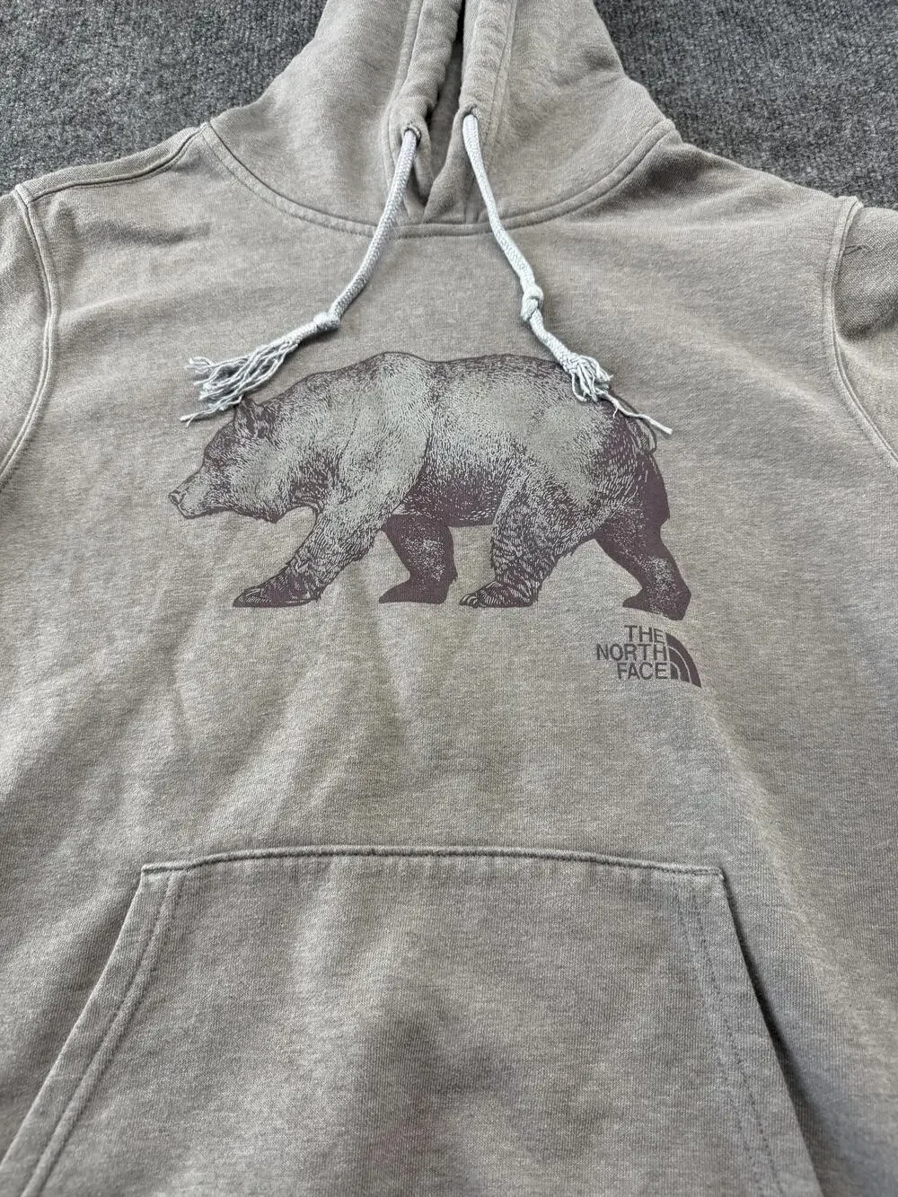 The North Face Hoodie Mens Medium Gray Bear Graphic Pullover Fleece Sweatshirt